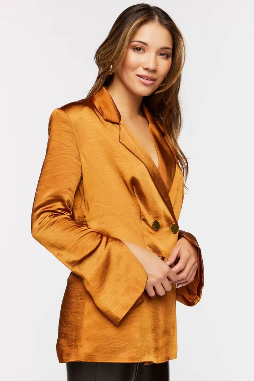 Jackets + Outerwear>Forever 21 Satin Split-Sleeve Blazer Root Beer