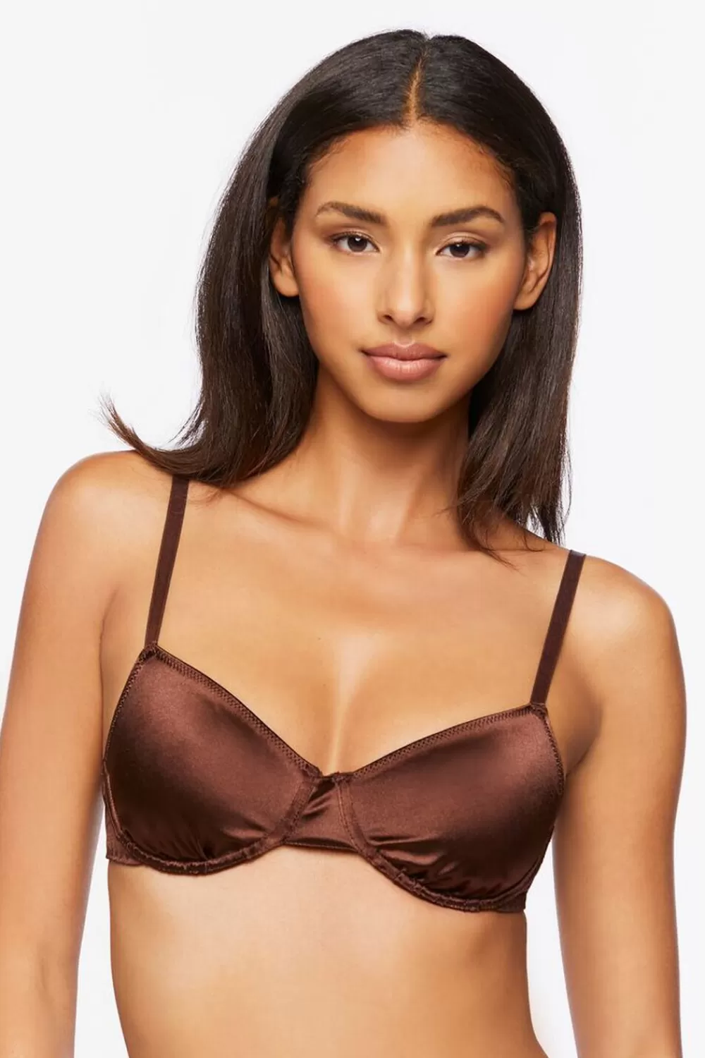 Matching Sets>Forever 21 Satin Underwire Bra Brown