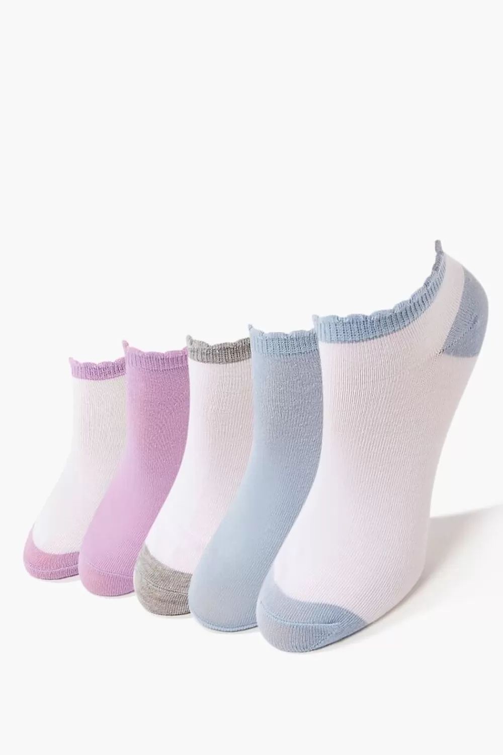 Socks + Tights>Forever 21 Scalloped Ankle Sock Set - 5 Pack Blue/Lavender