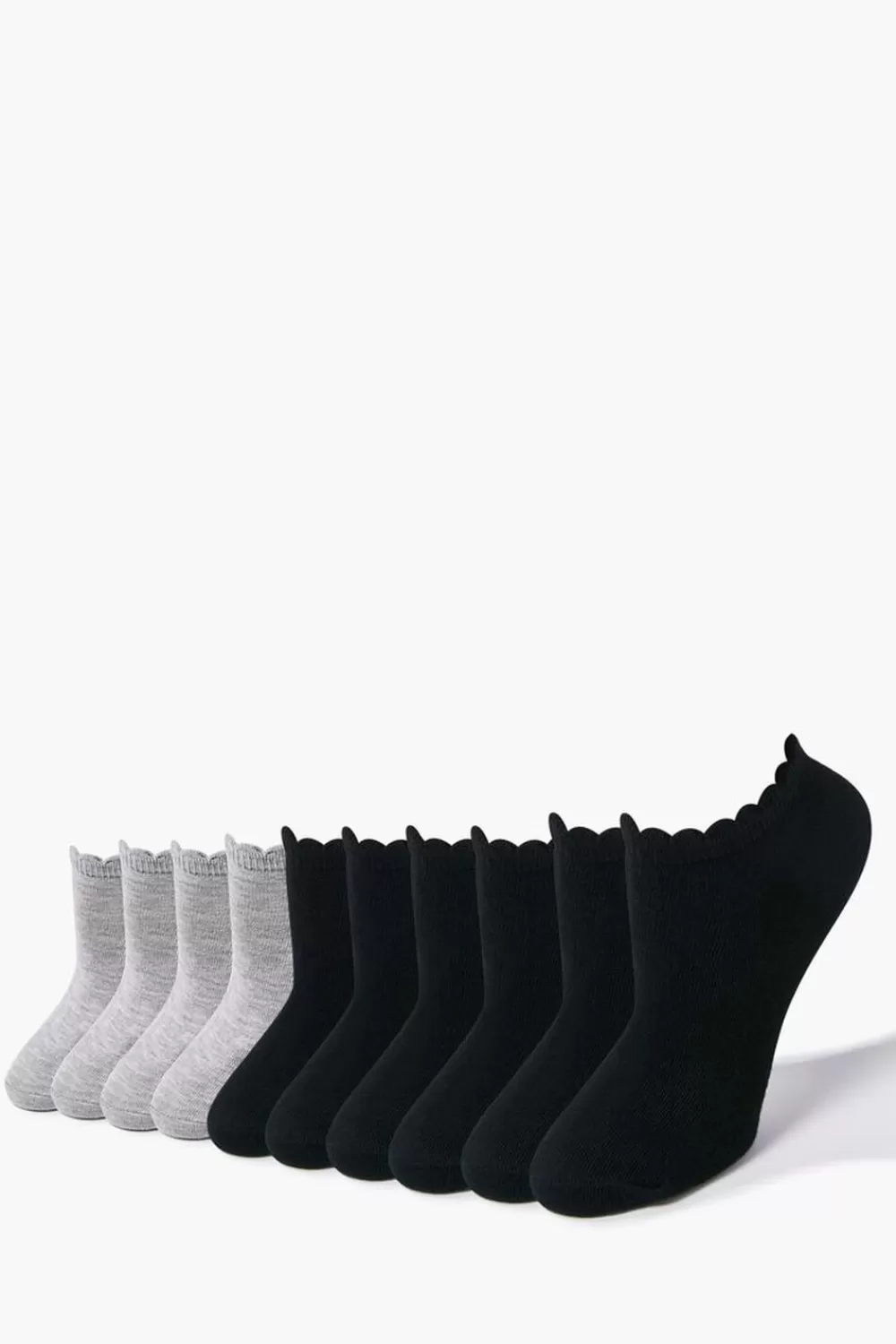 Socks + Tights>Forever 21 Scalloped-Trim Ankle Socks - 5 Pack Black/Grey