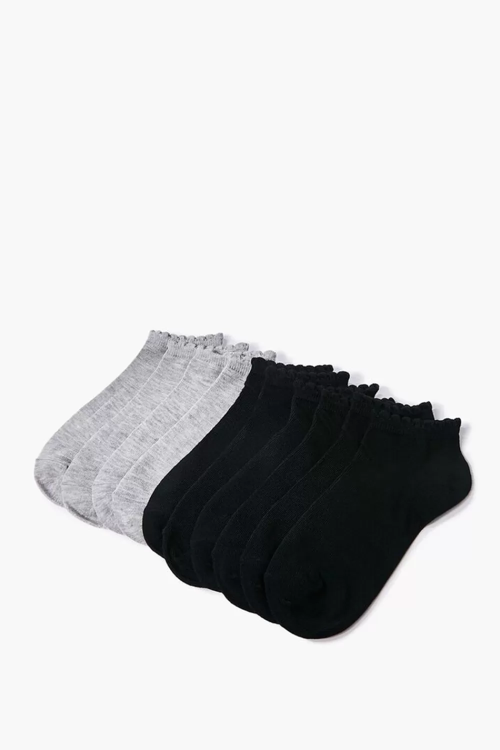 Socks + Tights>Forever 21 Scalloped-Trim Ankle Socks - 5 Pack Black/Grey