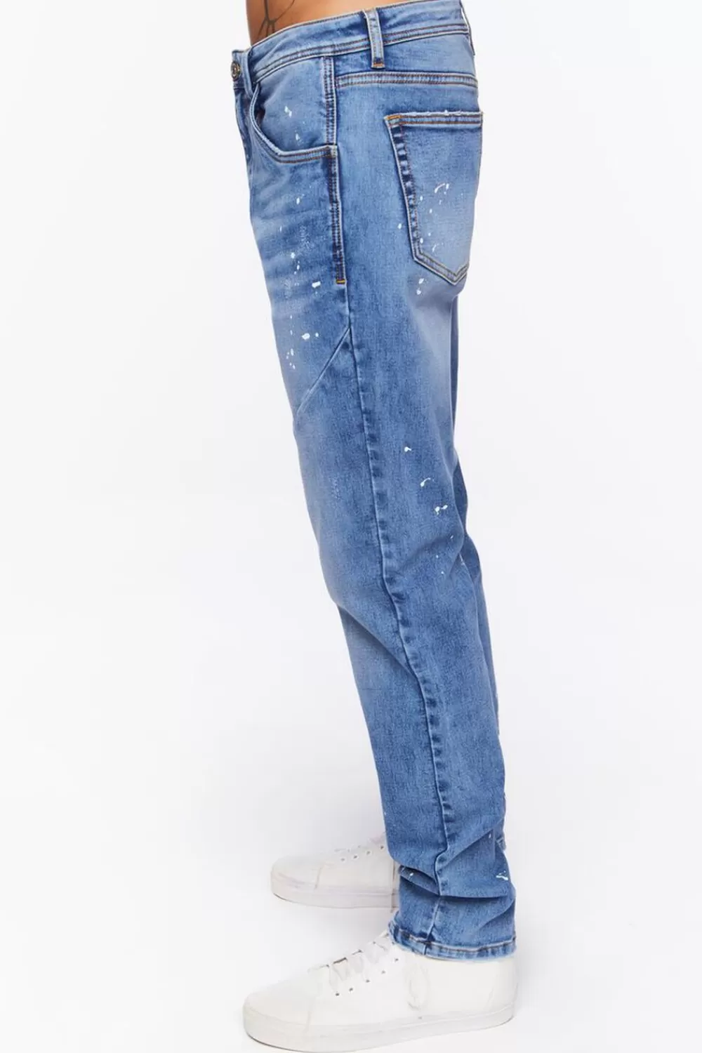 Jeans + Denim>Forever 21 Seamed Paint Splatter Slim-Fit Jeans Medium Denim