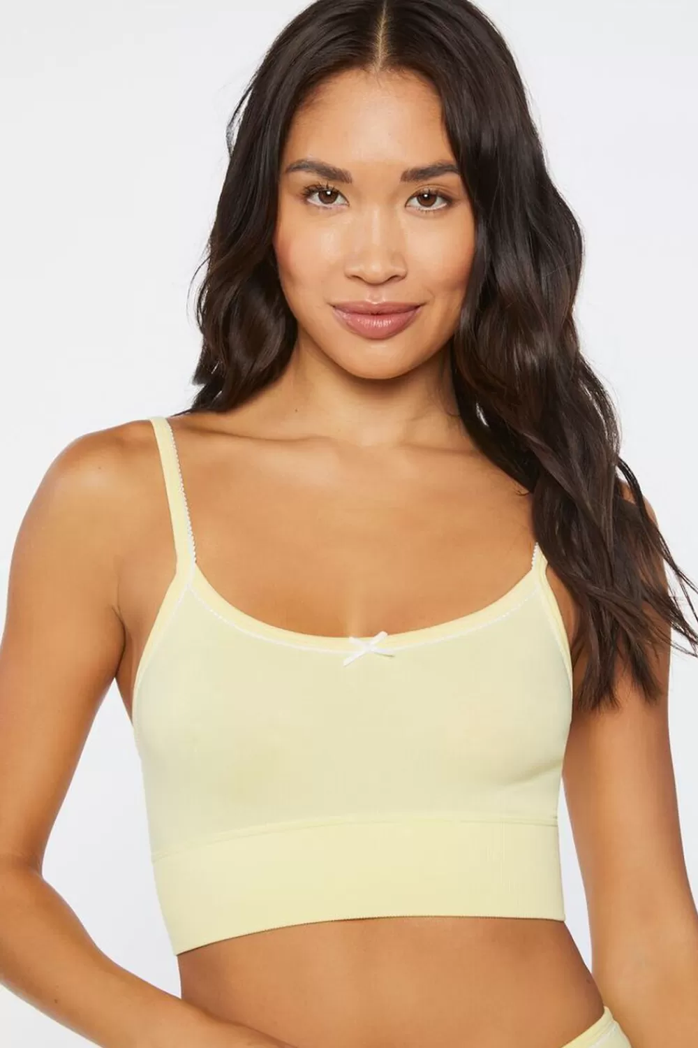 Loungewear>Forever 21 Seamless Bow Bralette Popcorn/White