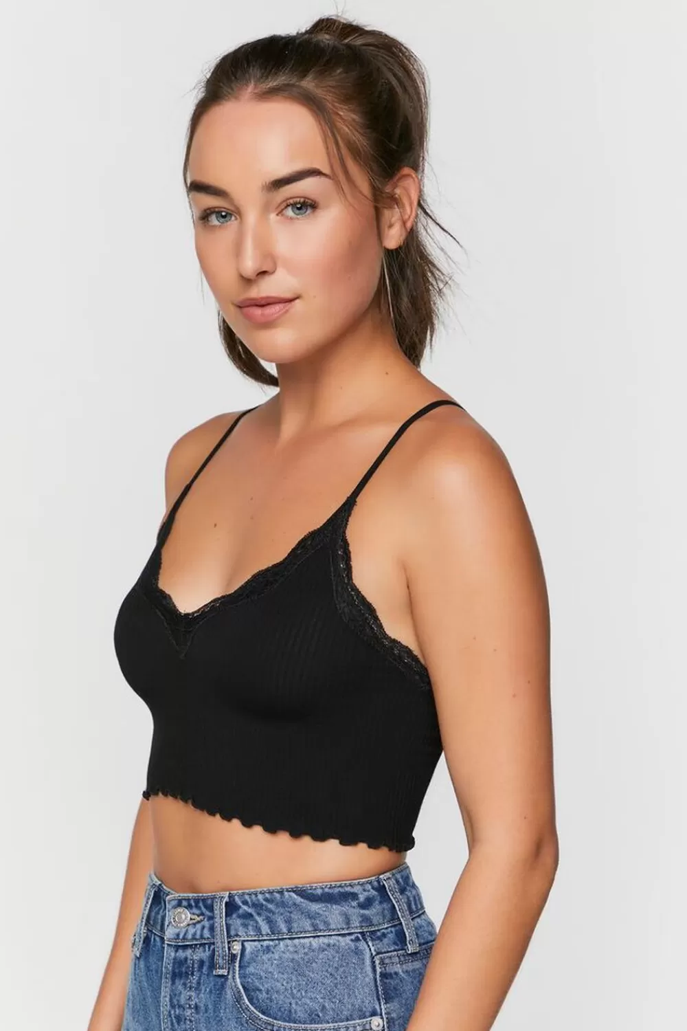 Loungewear>Forever 21 Seamless Lace-Trim Bralette Black