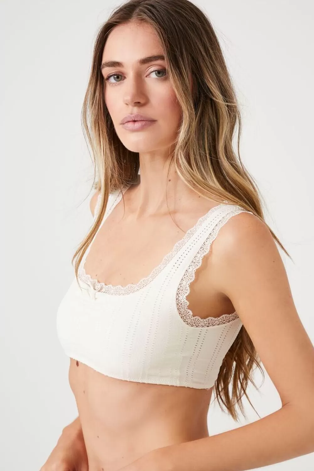 Loungewear>Forever 21 Seamless Lace-Trim Bralette Vanilla