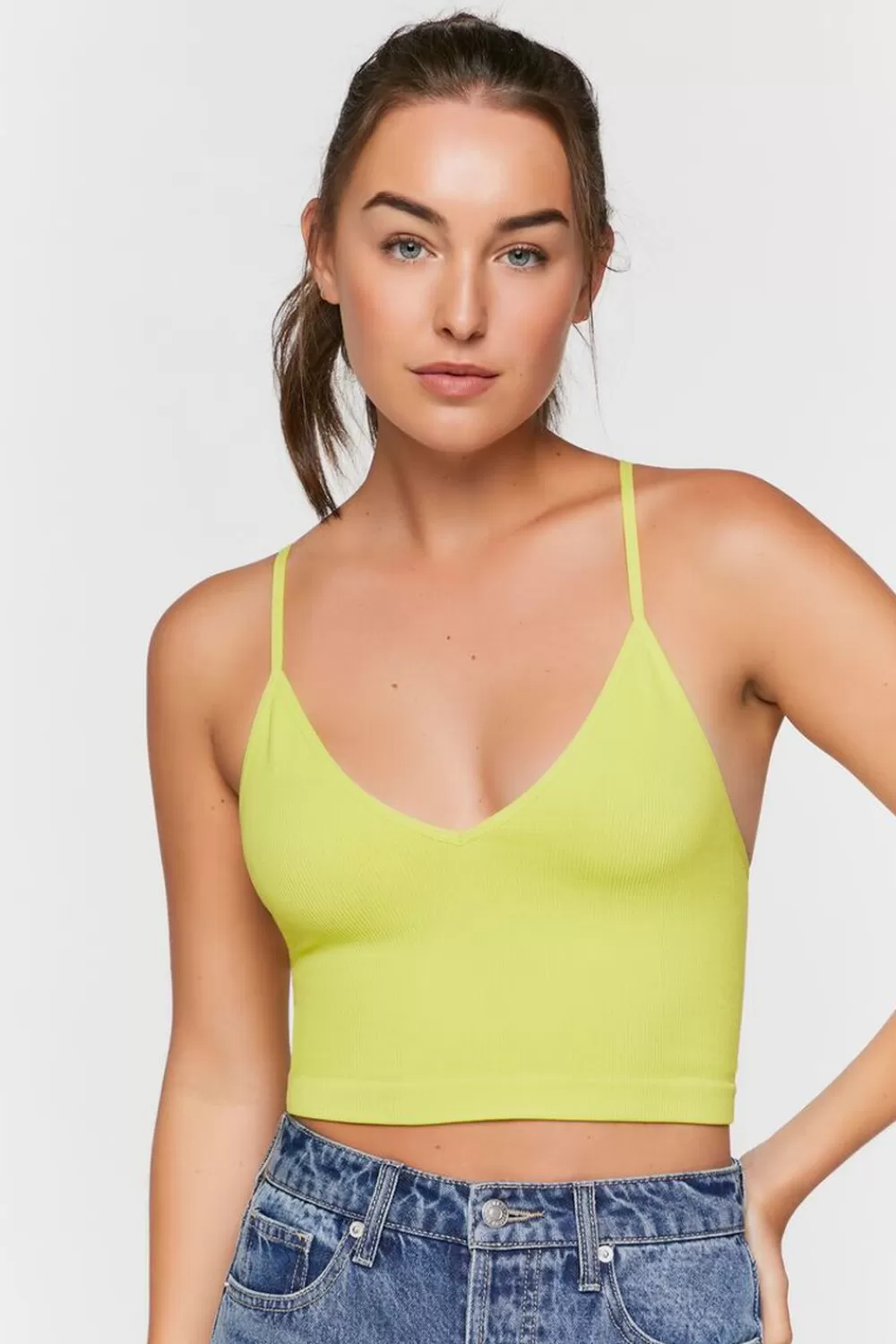 Loungewear>Forever 21 Seamless Longline Bralette Acid Green