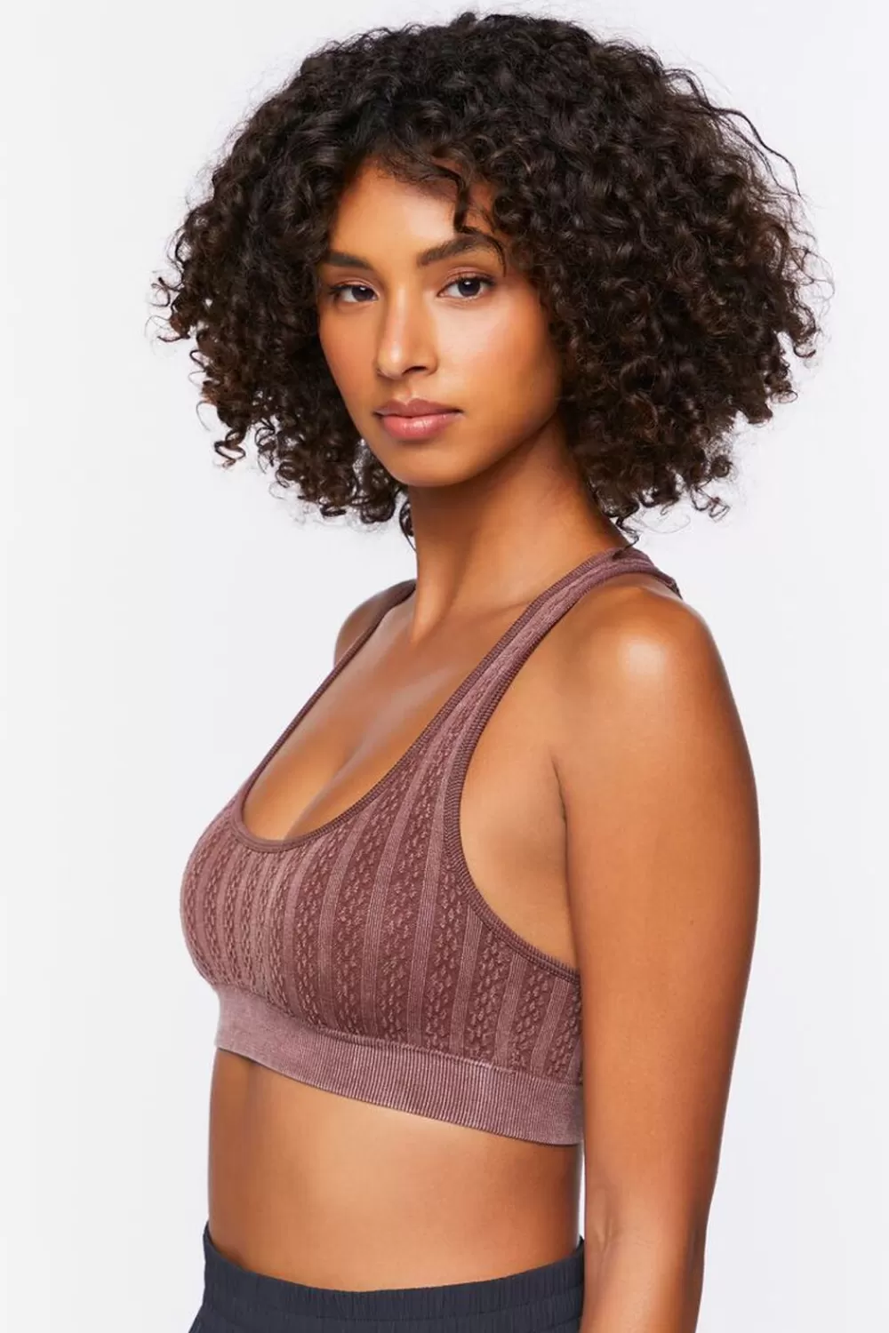 Activewear>Forever 21 Seamless Racerback Textured Sports Bra Turkish Coffee