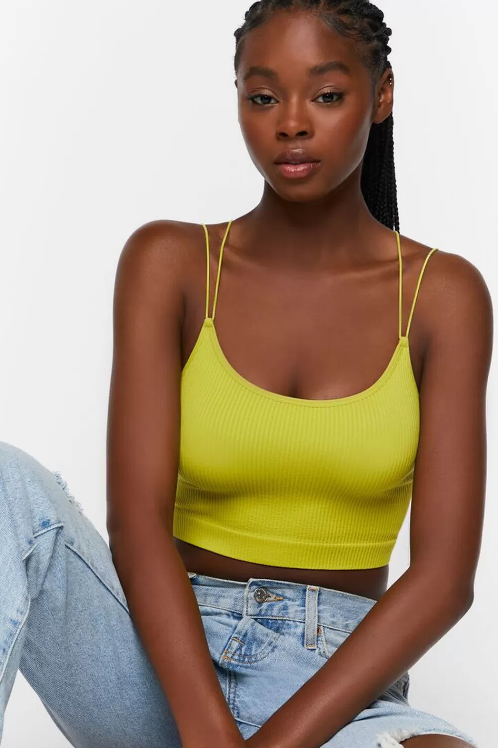 Loungewear>Forever 21 Seamless Ribbed Dual Strap Bralette Green Apple