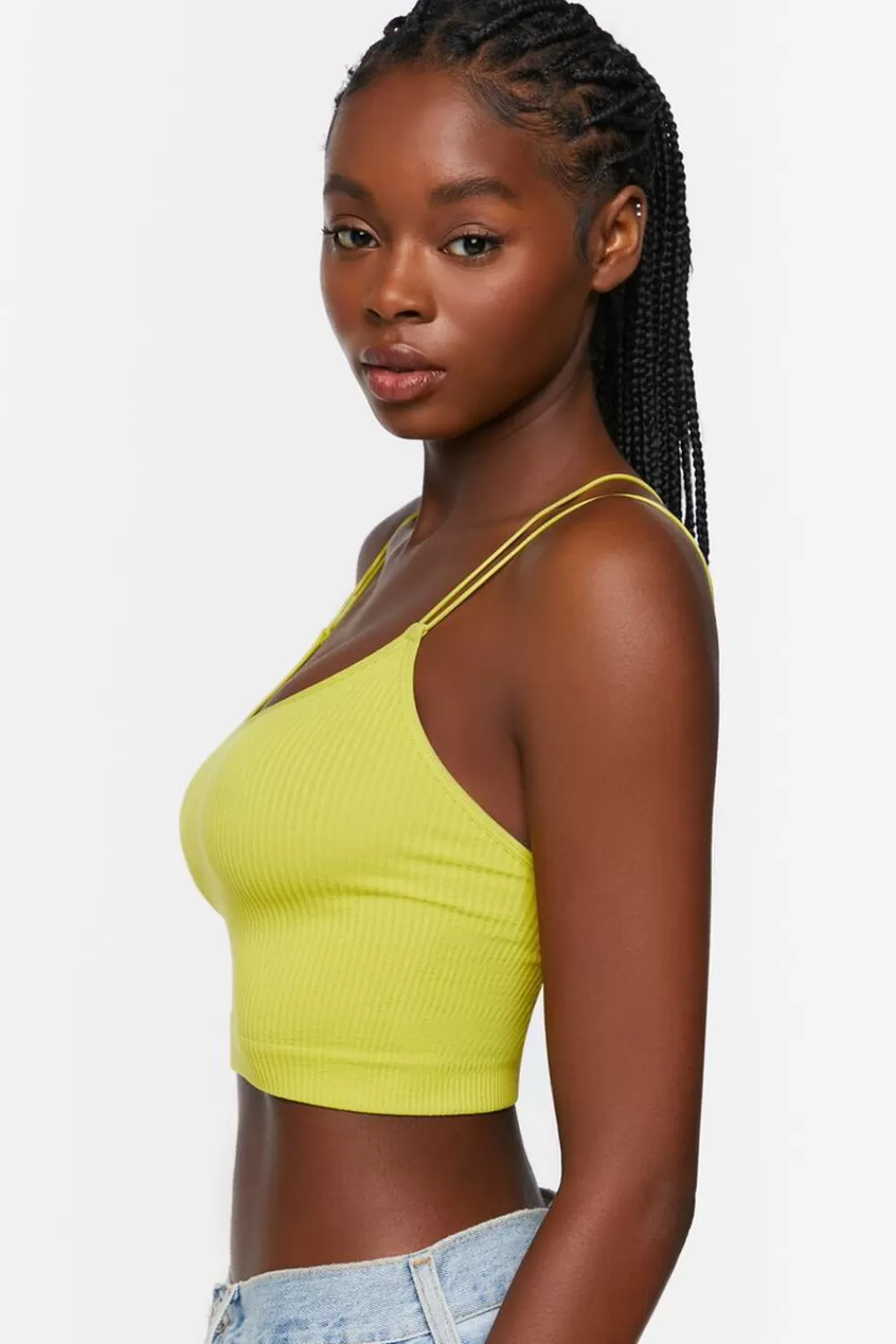 Loungewear>Forever 21 Seamless Ribbed Dual Strap Bralette Green Apple