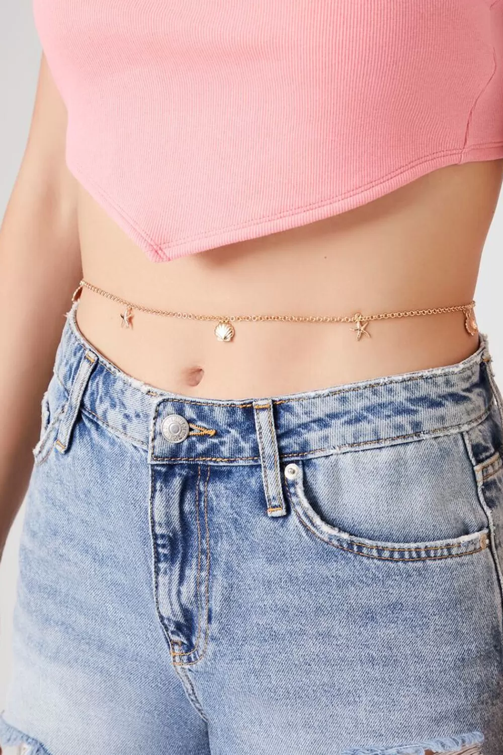 Body Jewelry>Forever 21 Seashell Charm Belly Chain Gold