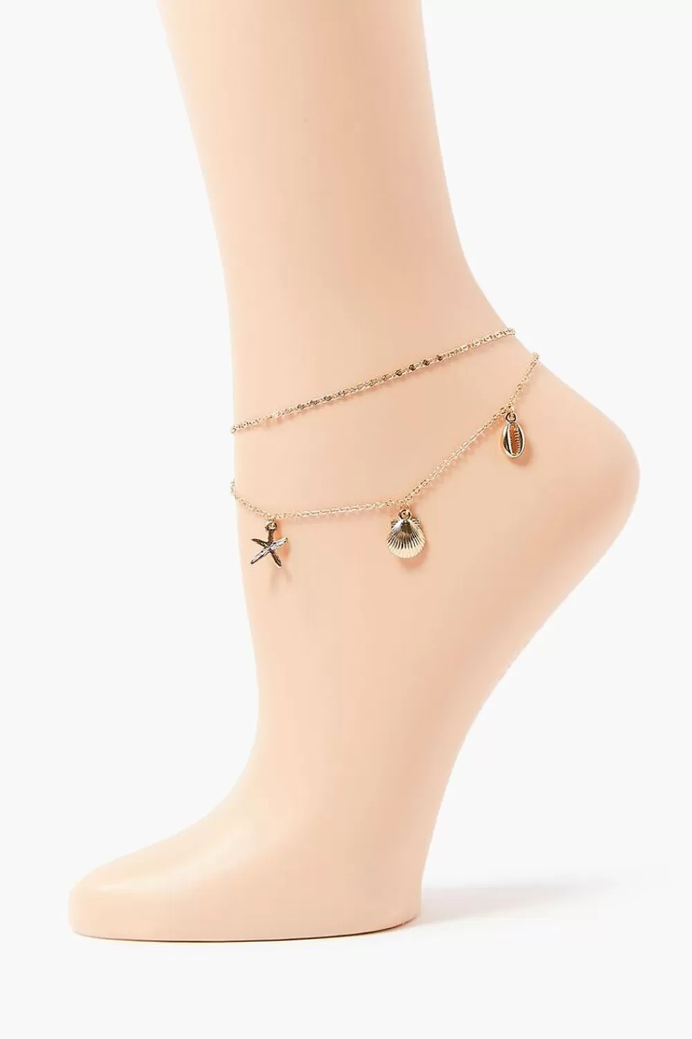 Body Jewelry>Forever 21 Seashell Charm Layered Anklet Gold