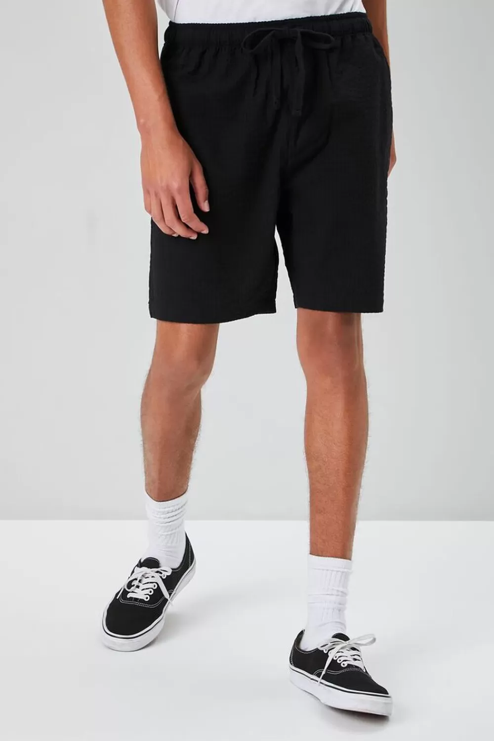 Bottoms>Forever 21 Seersucker Drawstring Shorts Black