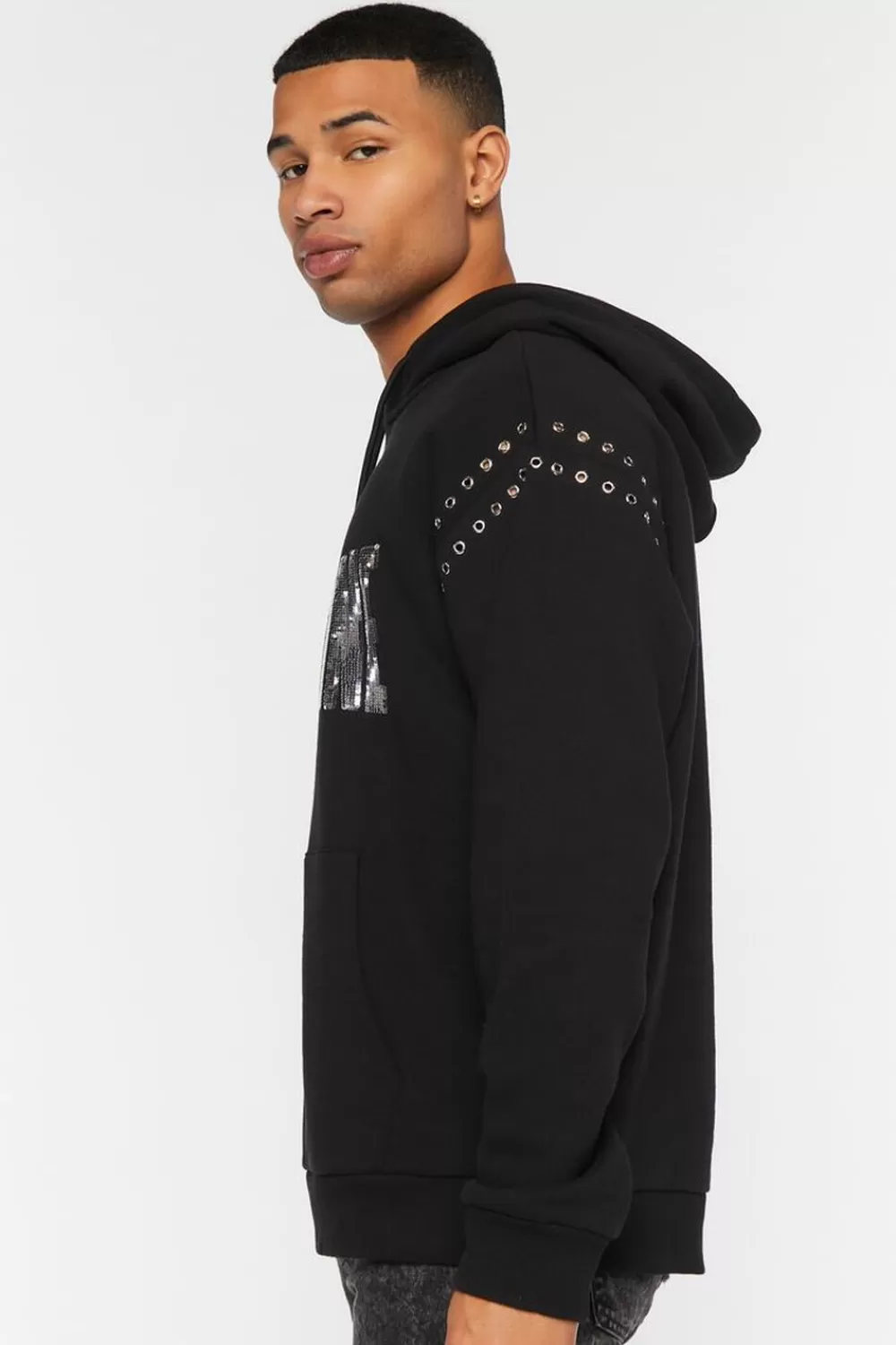 Graphic Tees>Forever 21 Sequin Blessed One Hoodie Black/Multi