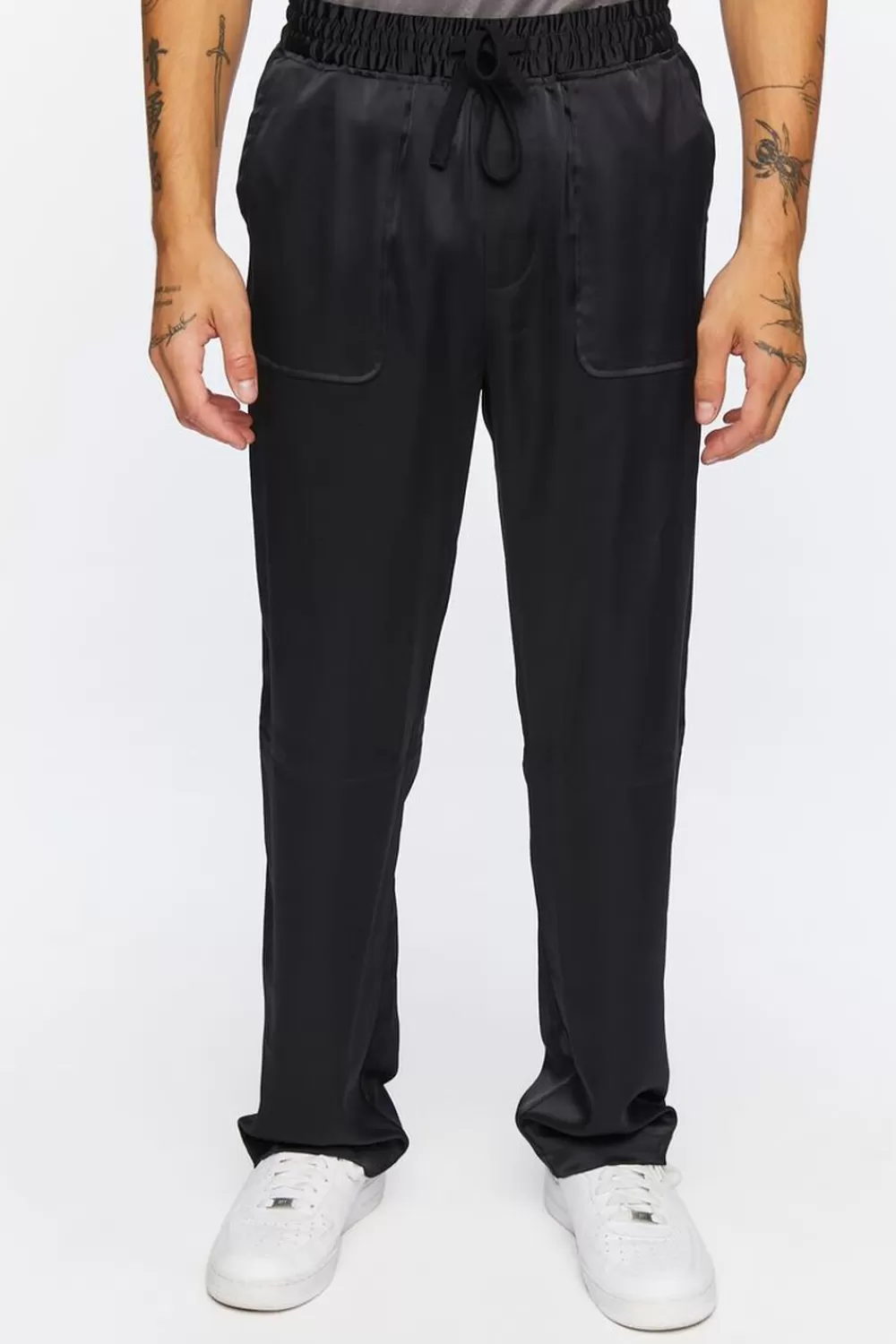 Bottoms>Forever 21 Sheeny Drawstring Trousers Black