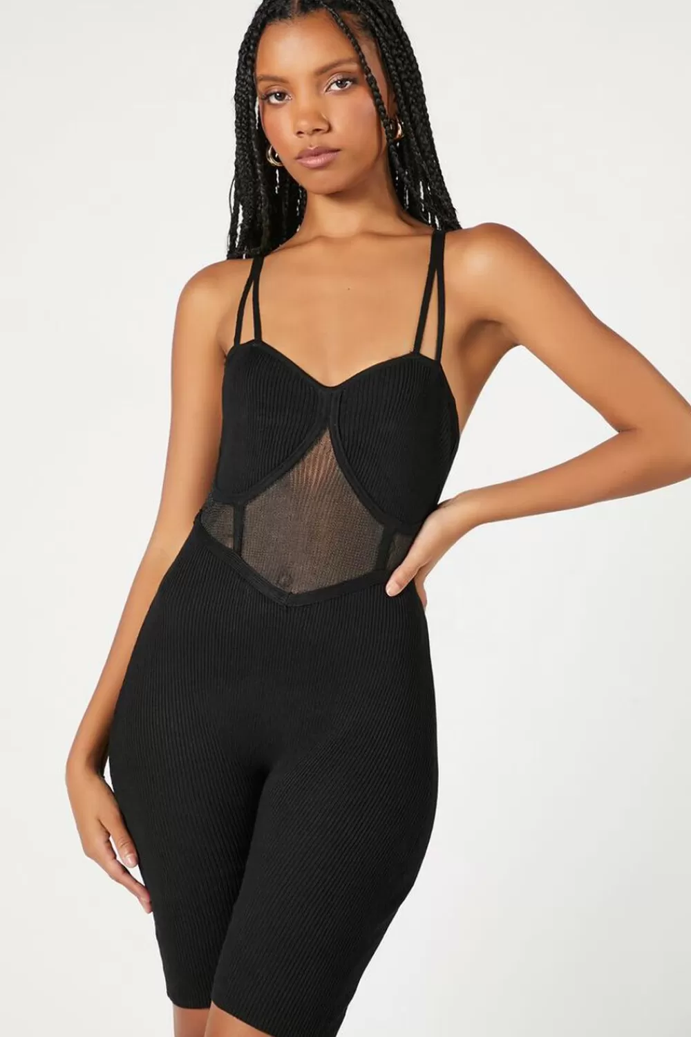 Rompers + Jumpsuits>Forever 21 Sheer Bustier Cami Romper Black