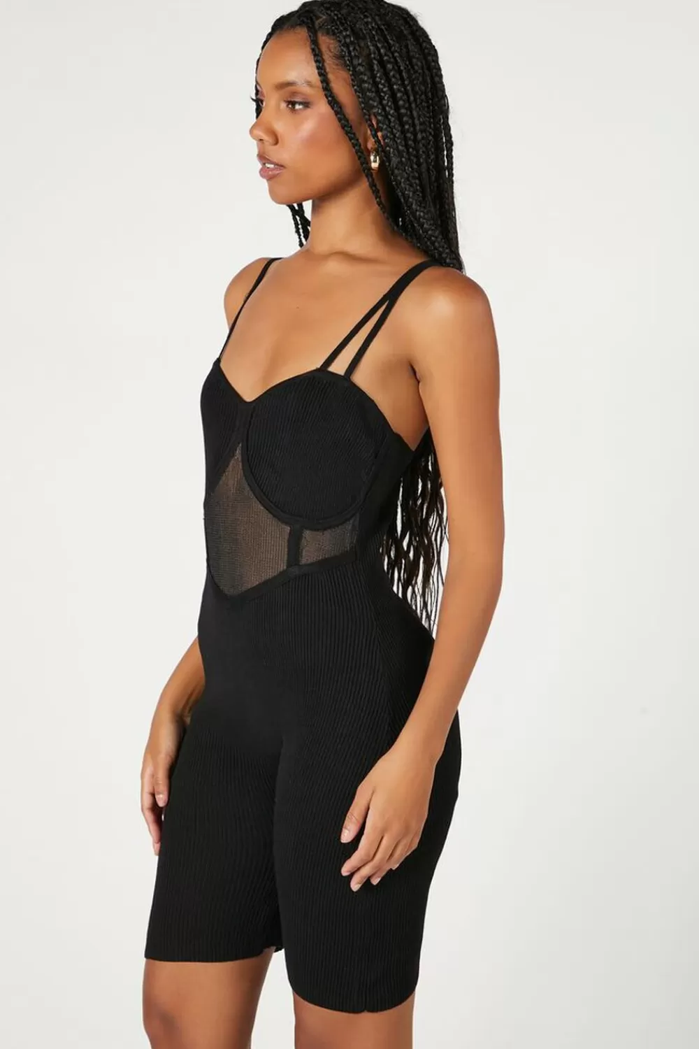 Rompers + Jumpsuits>Forever 21 Sheer Bustier Cami Romper Black