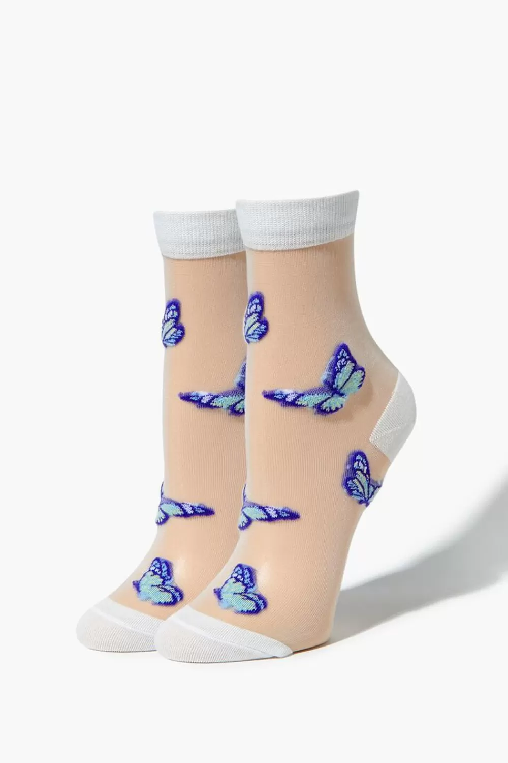 Socks + Tights>Forever 21 Sheer Butterfly Crew Socks White/Multi