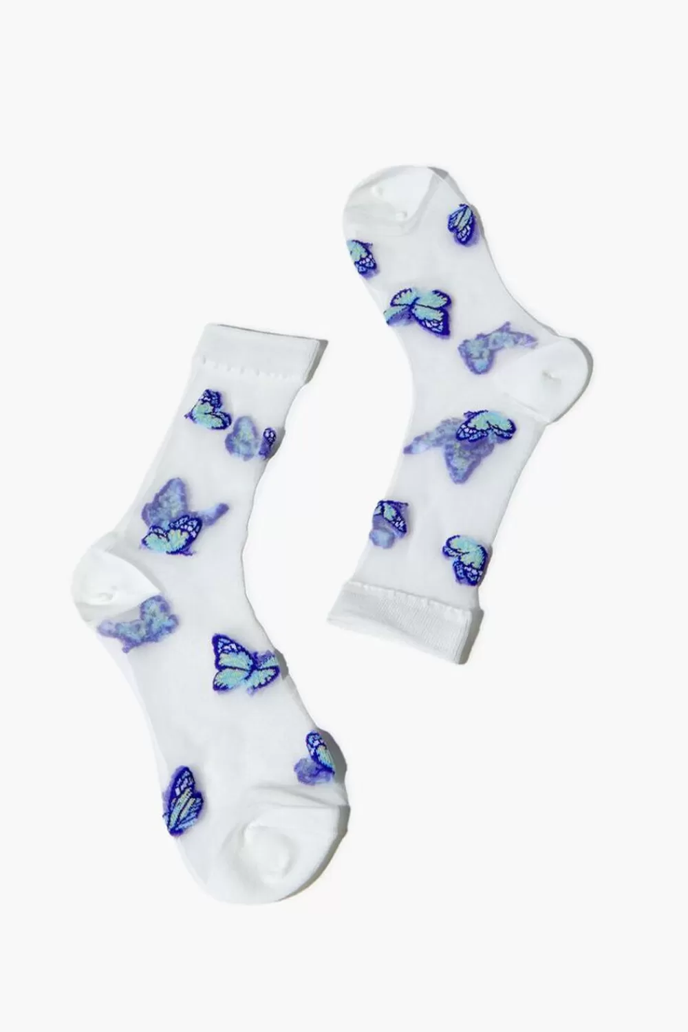 Socks + Tights>Forever 21 Sheer Butterfly Crew Socks White/Multi