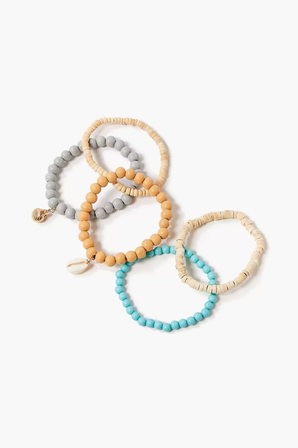 Bracelets>Forever 21 Shell Charm Stretch Bracelet Set Brown/Green