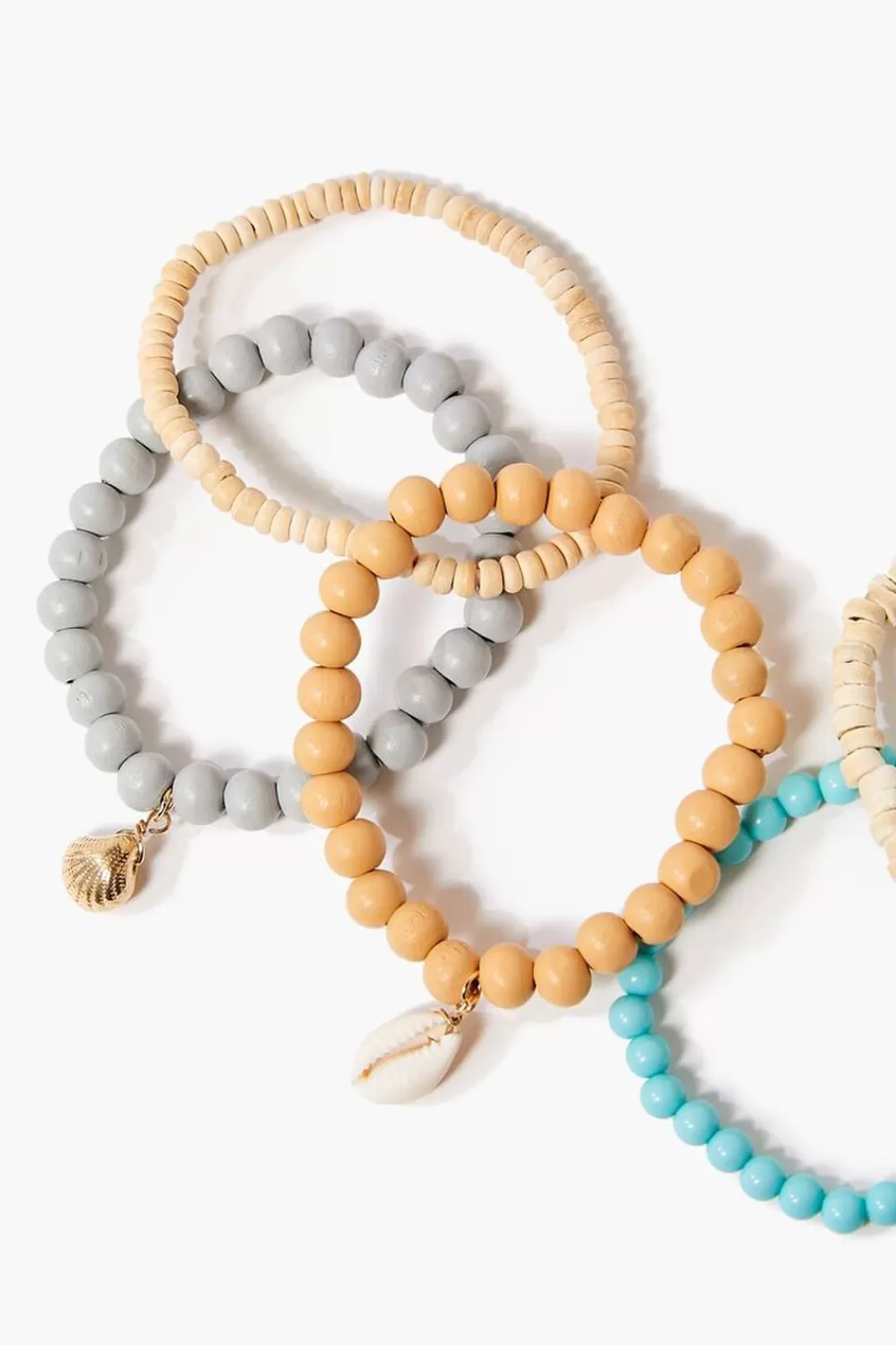 Bracelets>Forever 21 Shell Charm Stretch Bracelet Set Brown/Green
