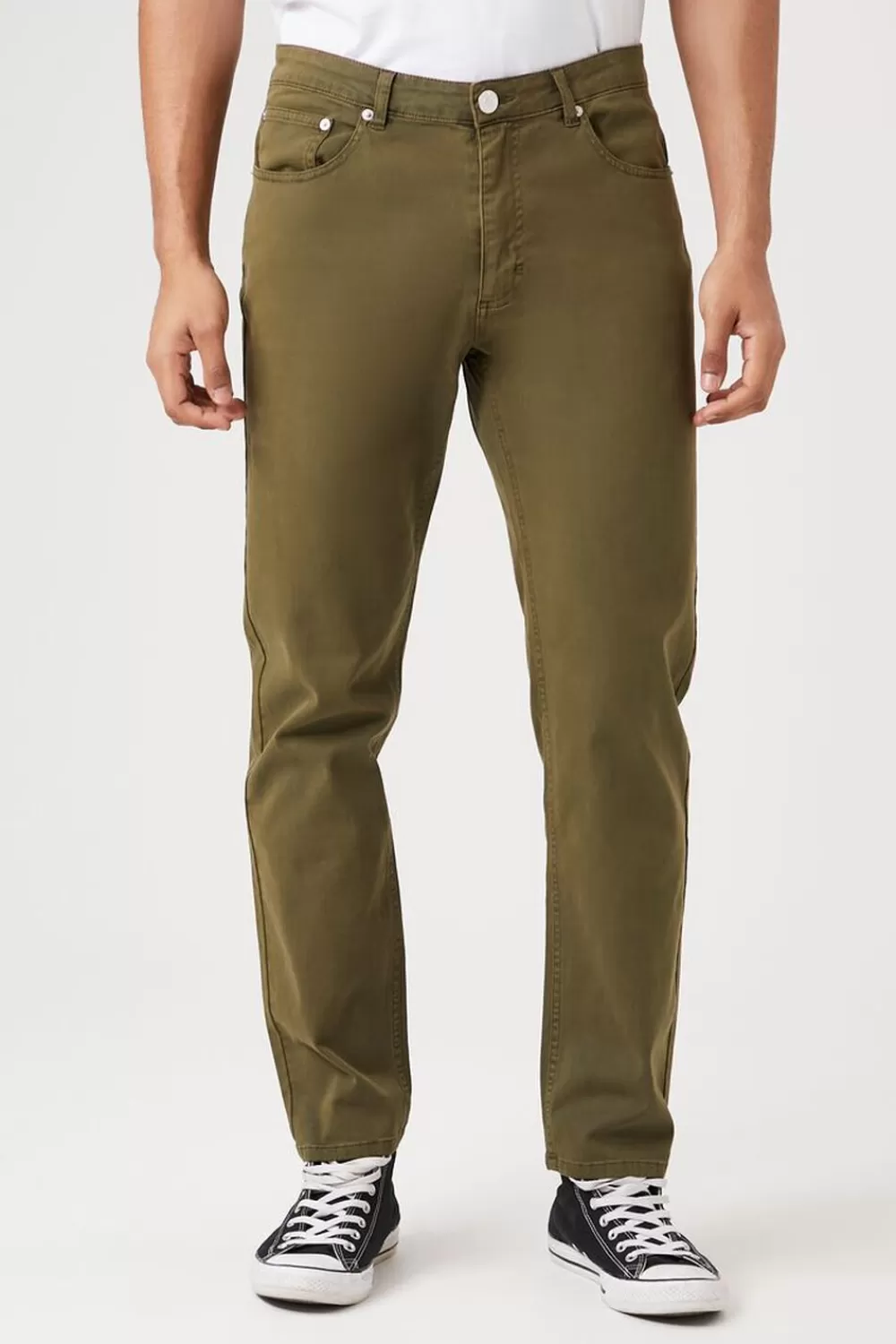 Bottoms>Forever 21 Slim Mid-Rise Pants Olive