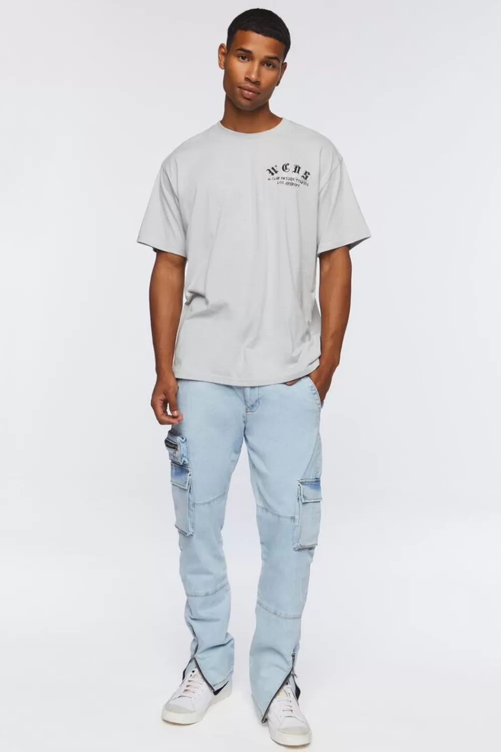 Jeans + Denim>Forever 21 Slim-Fit Cargo Jeans Denim Washed