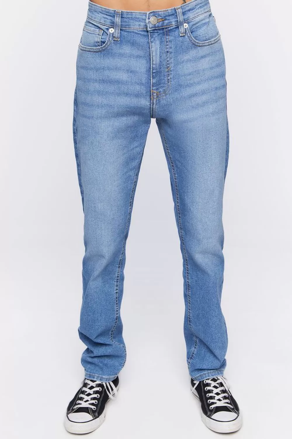 Jeans + Denim>Forever 21 Slim-Fit Whiskered Jeans Medium Denim