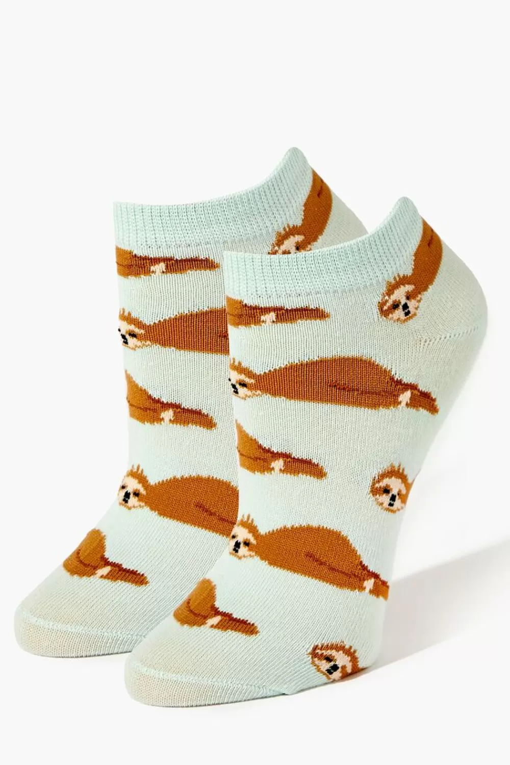 Socks + Tights>Forever 21 Sloth Print Ankle Socks Mint/Multi