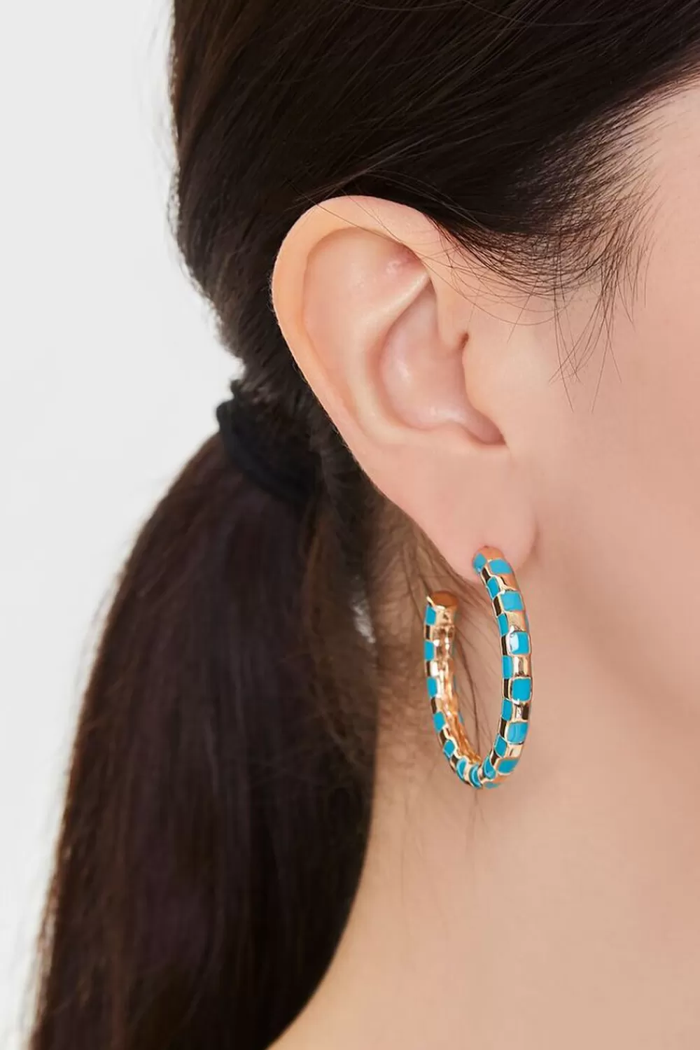 Earrings>Forever 21 Speckled Open-End Hoop Earrings Gold/Turquoise