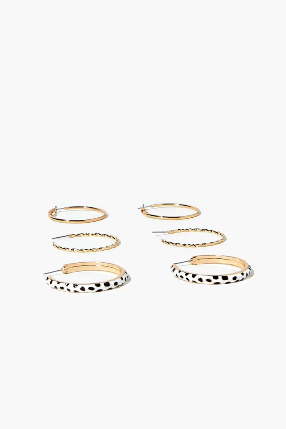 Earrings>Forever 21 Speckled Print Hoop Earring Set White/Gold