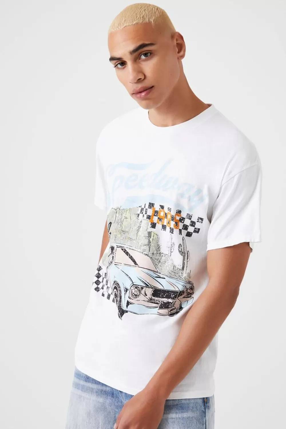 Graphic Tees>Forever 21 Speedway Graphic Tee White/Multi