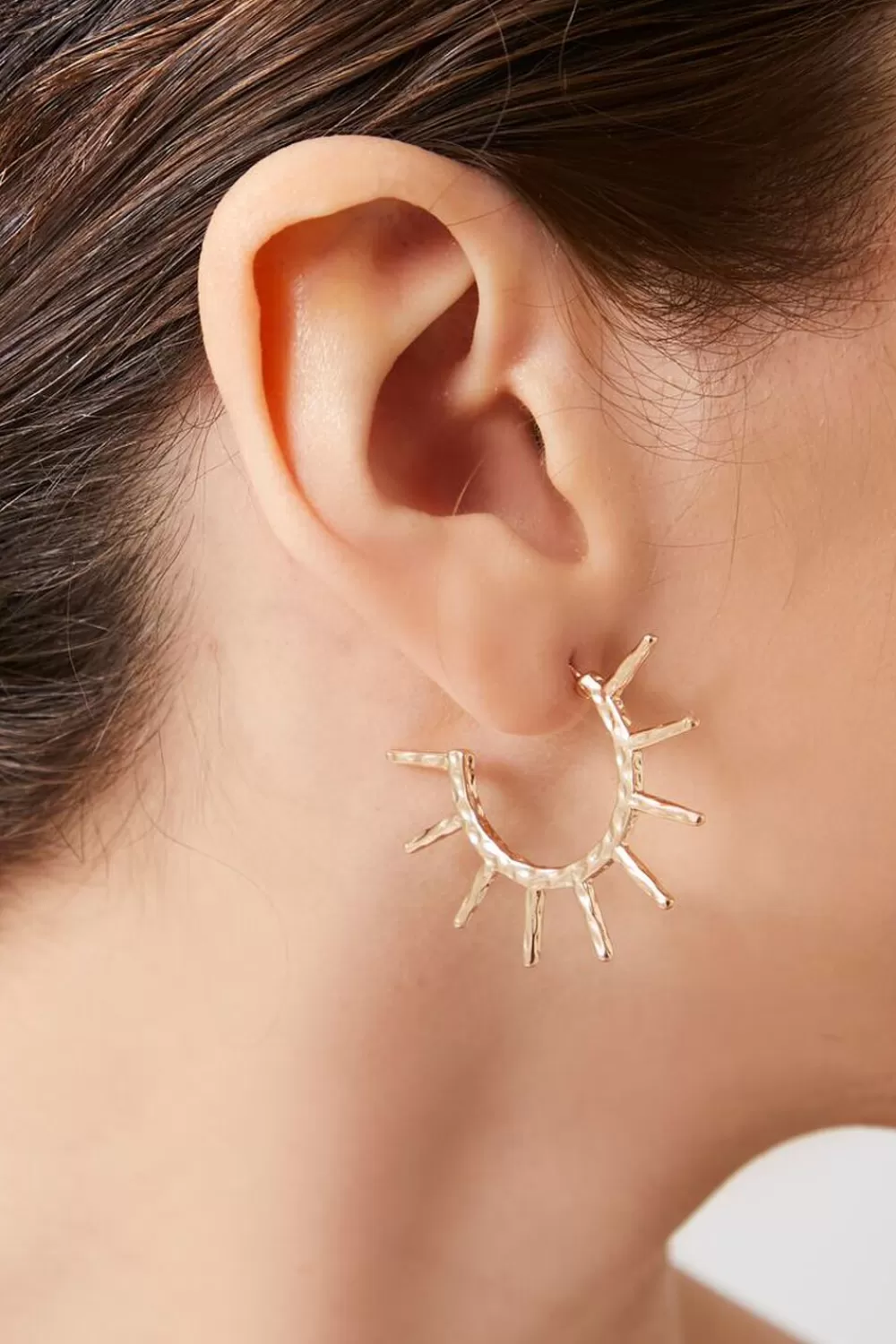 Earrings>Forever 21 Spike Hoop Earrings Gold