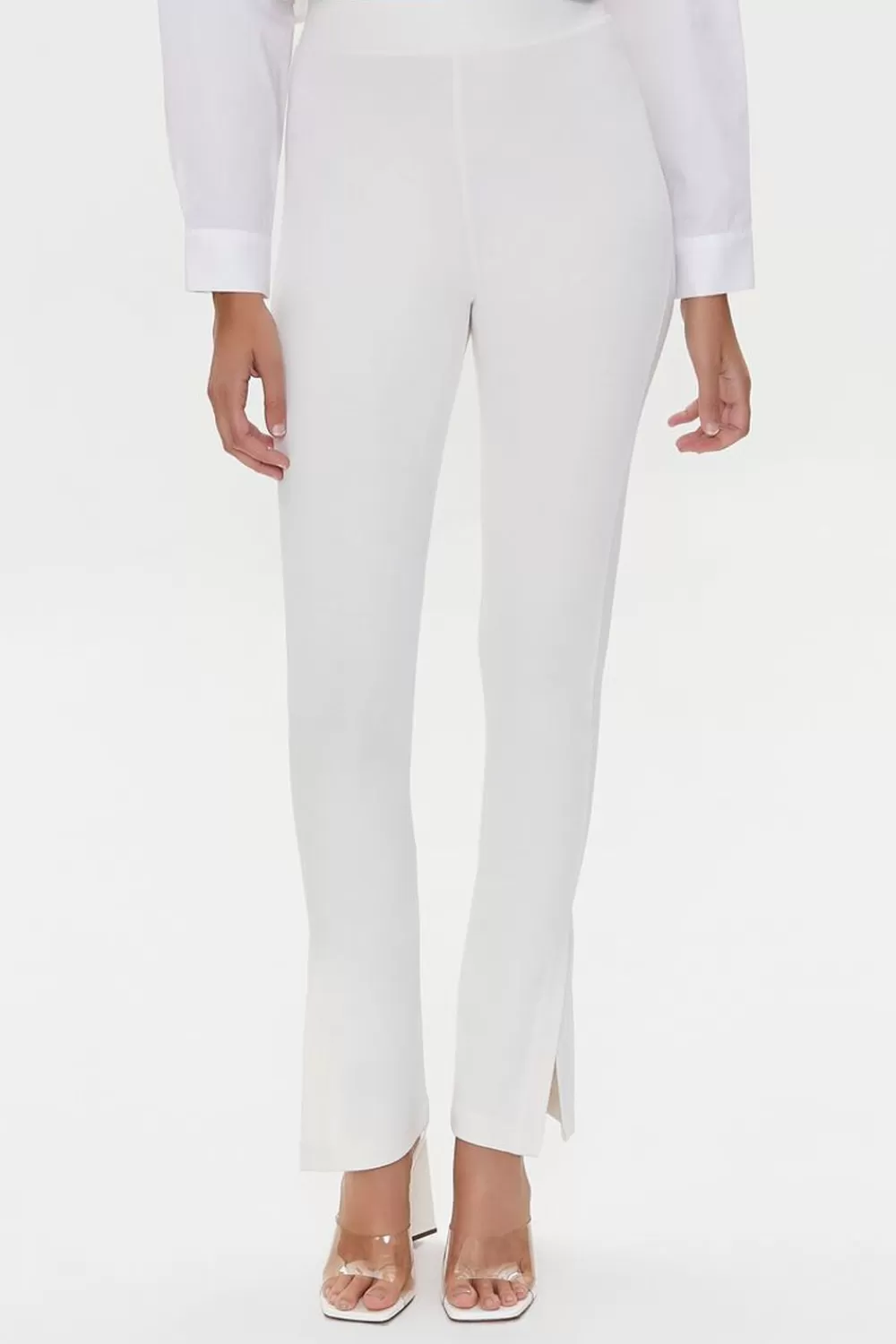 Bottoms>Forever 21 Split Slim-Fit Pants Cream