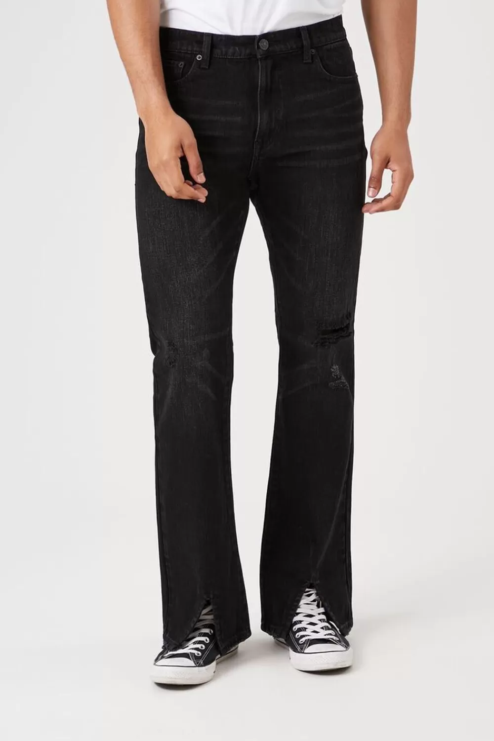 Jeans + Denim>Forever 21 Split-Hem Flare Jeans Black