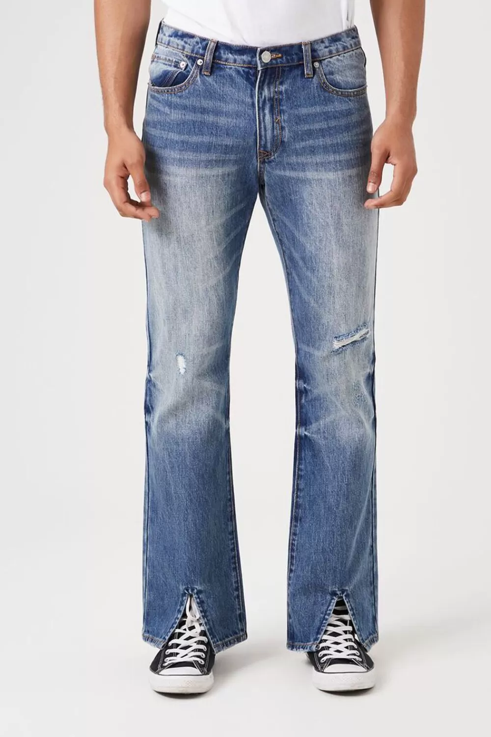 Jeans + Denim>Forever 21 Split-Hem Flare Jeans Indigo