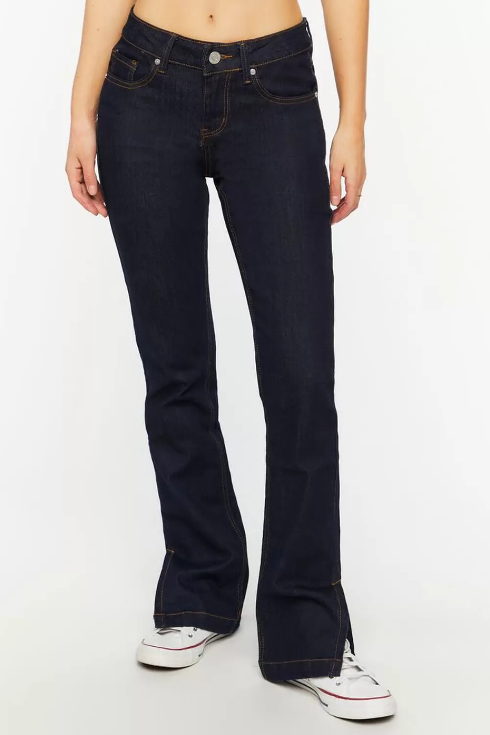 Bottoms>Forever 21 Split-Hem Slim-Fit Jeans Dark Denim