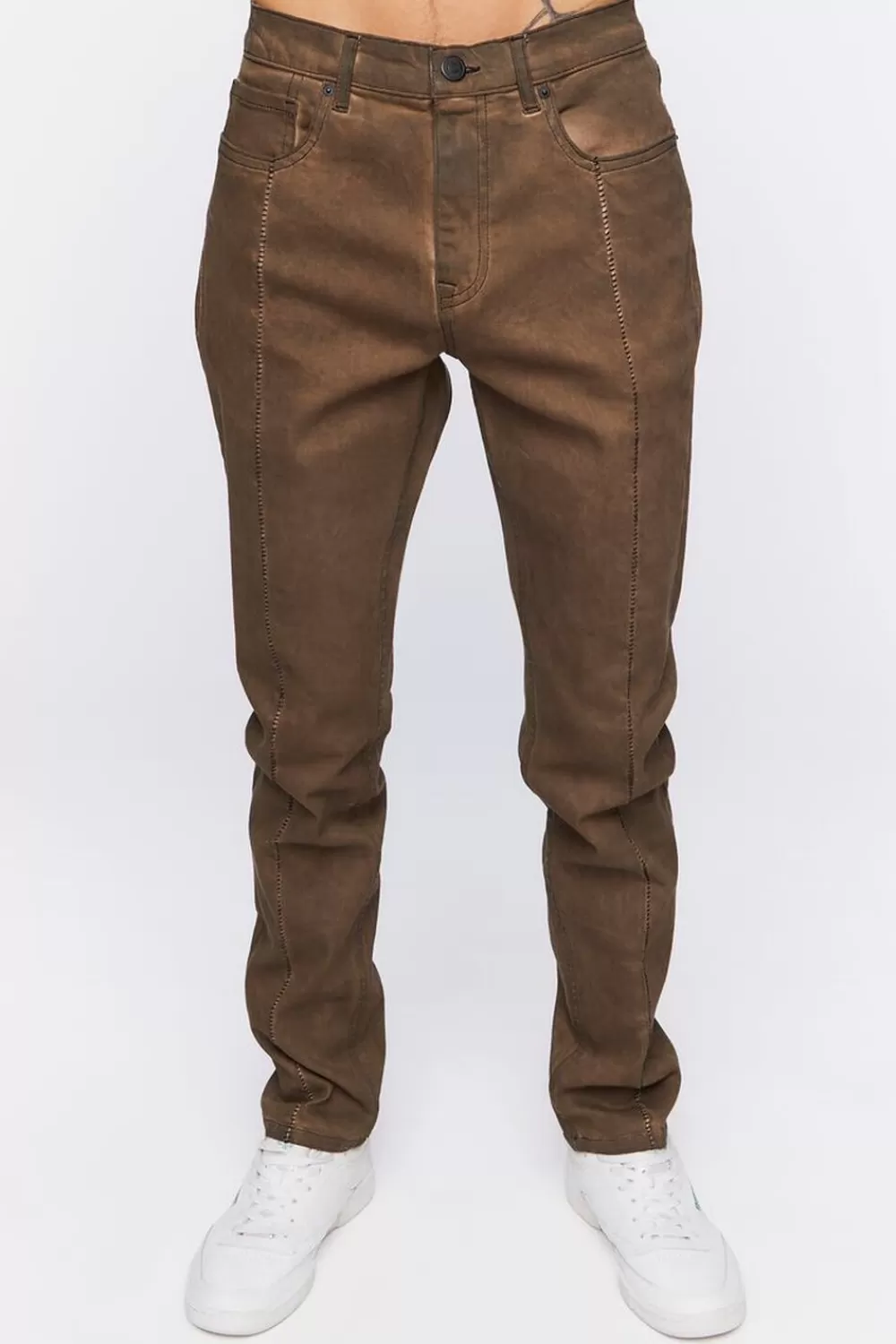 Jeans + Denim>Forever 21 Split-Hem Slim-Fit Jeans Dark Brown
