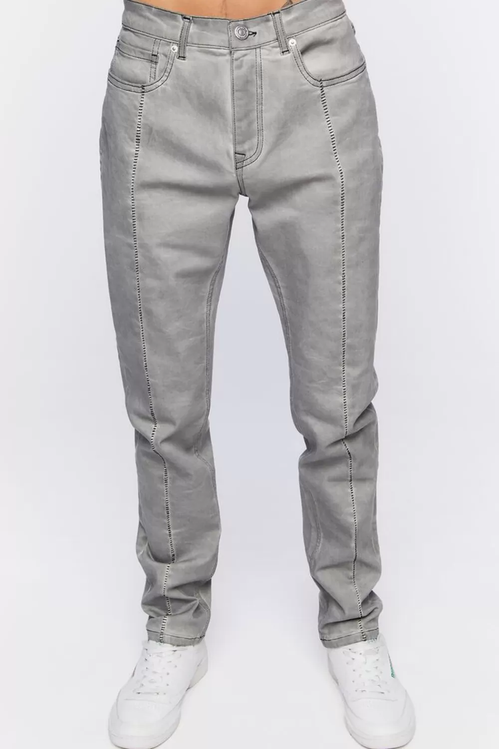 Jeans + Denim>Forever 21 Split-Hem Slim-Fit Jeans Grey