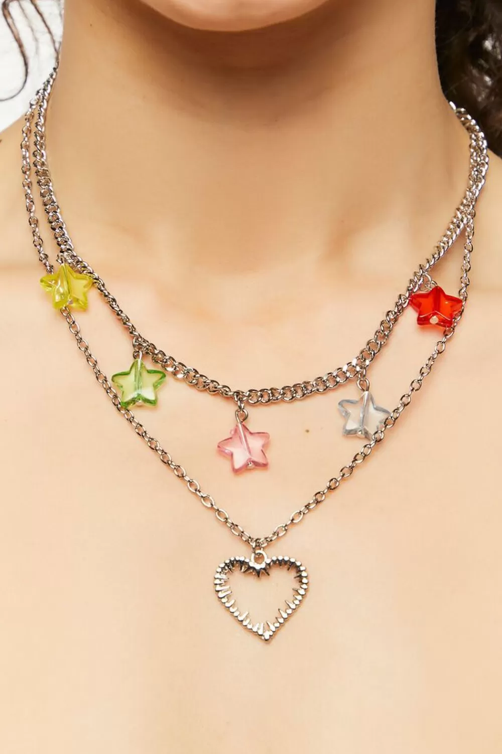 Necklaces>Forever 21 Star & Heart Charm Necklace Set Pink/Silver