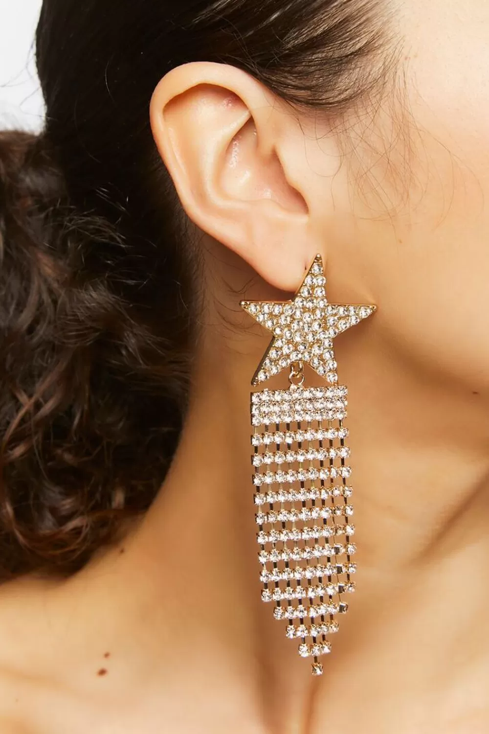 Earrings>Forever 21 Star Chandelier Earrings Clear/Gold