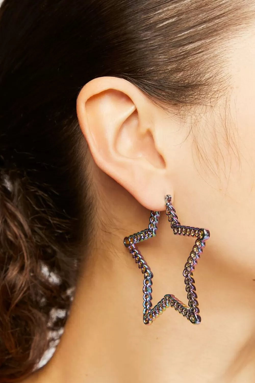Earrings>Forever 21 Star Hoop Earrings Silver
