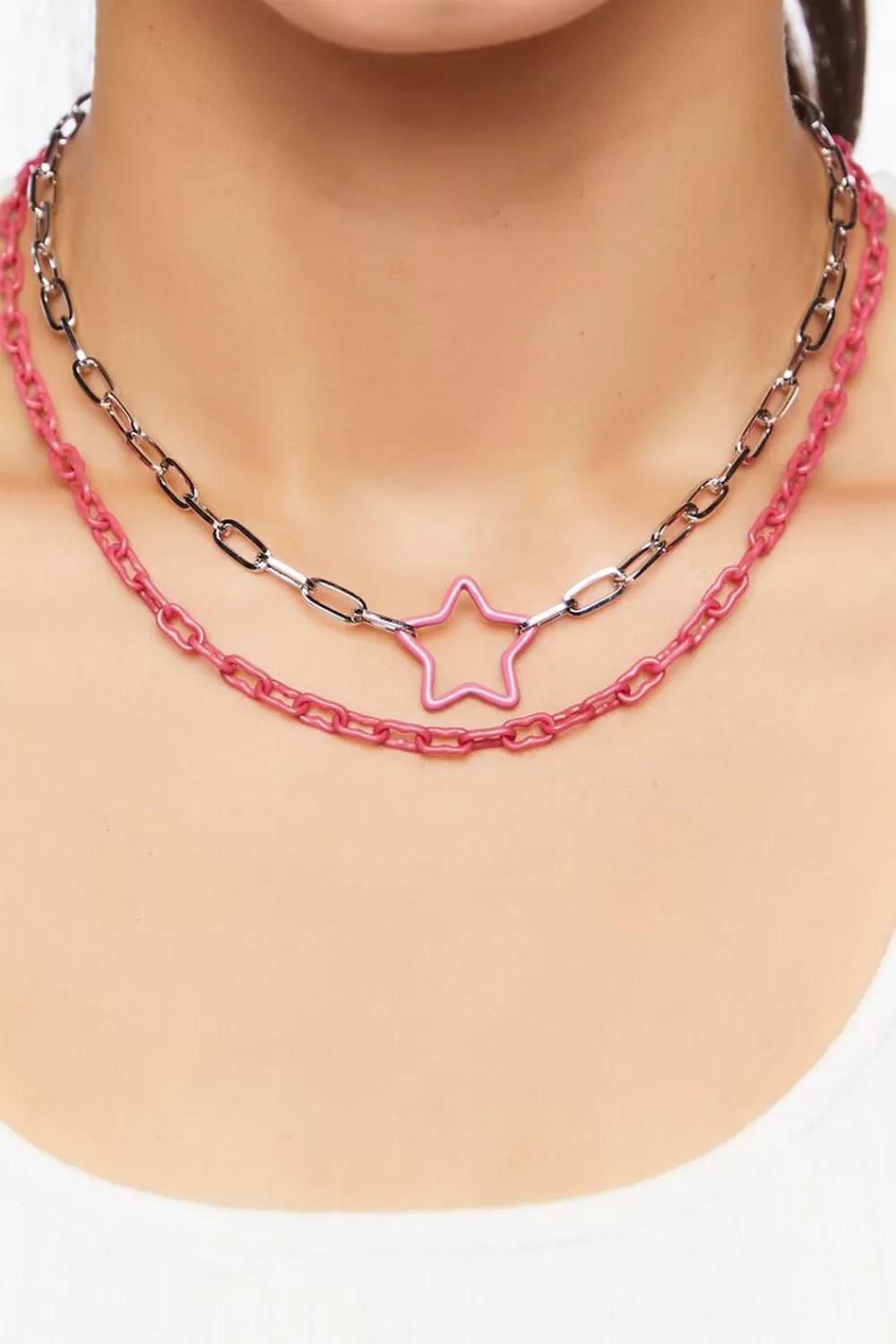 Necklaces>Forever 21 Star Pendant Necklace Set Pink/Silver