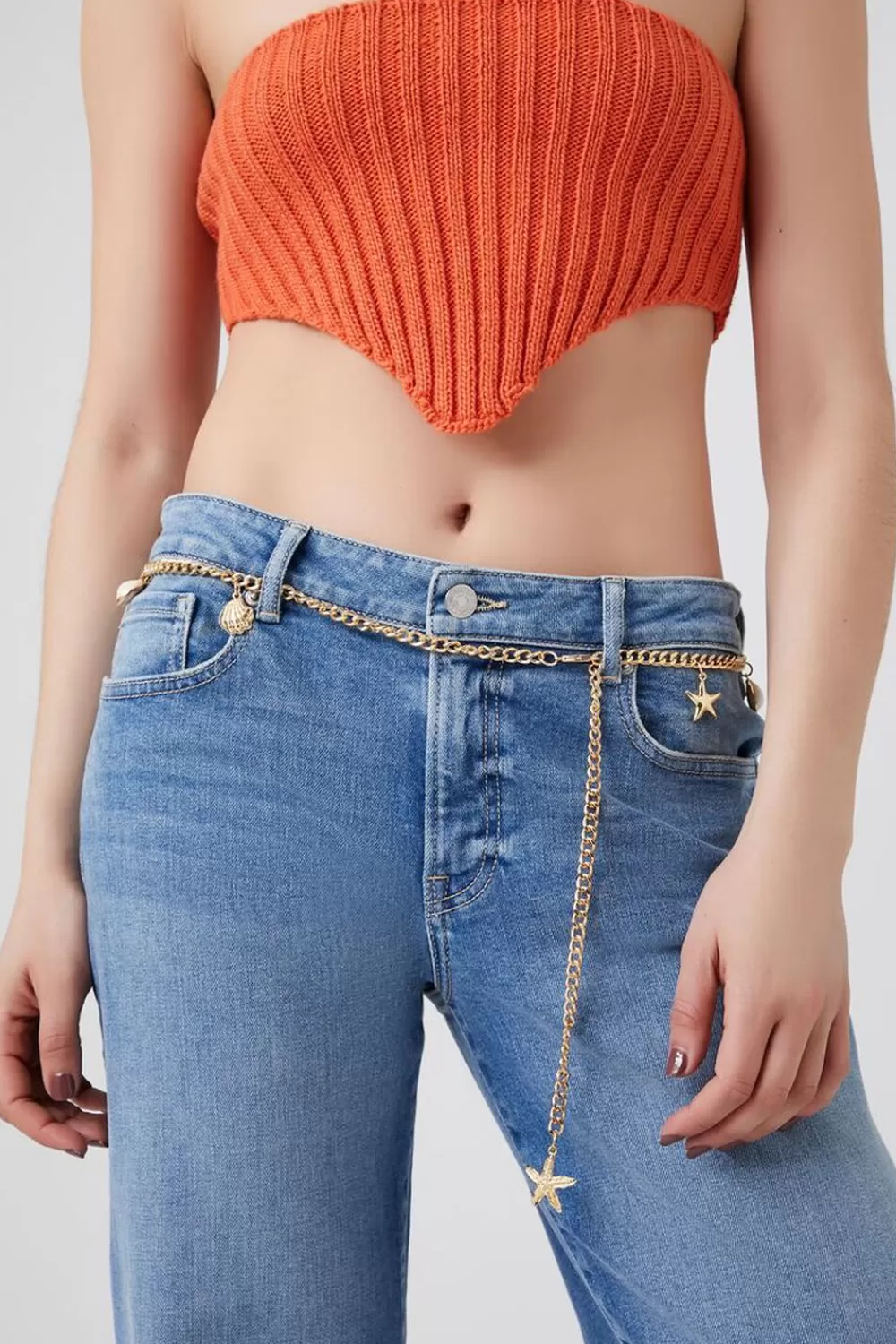 Belts>Forever 21 Starfish Charm Chain Belt Gold