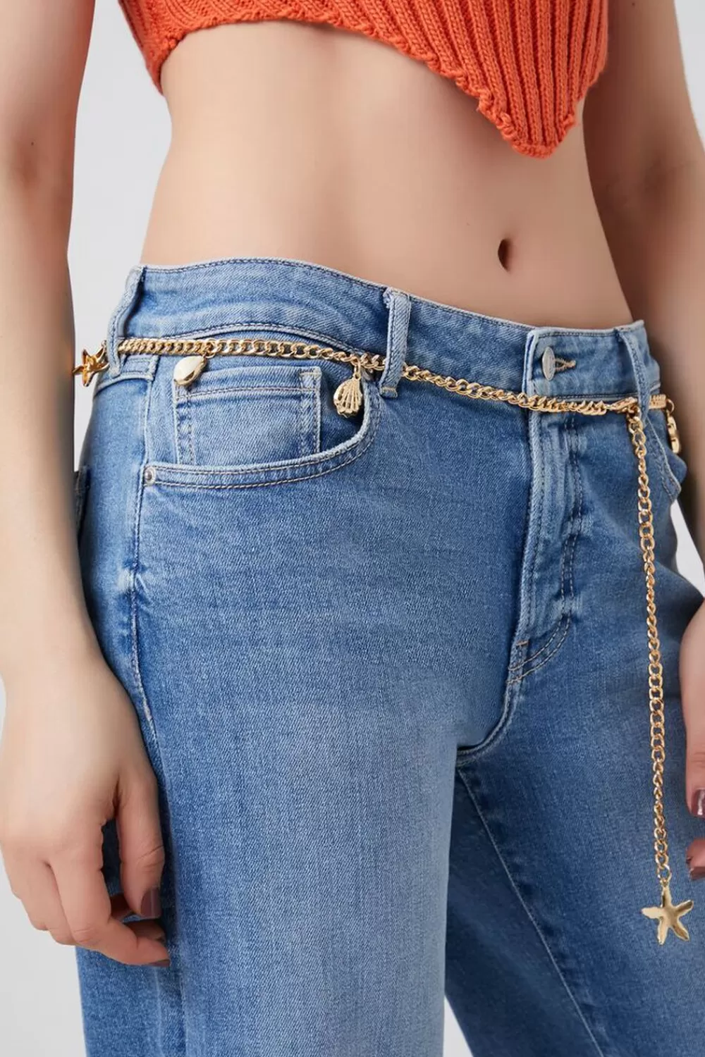 Belts>Forever 21 Starfish Charm Chain Belt Gold