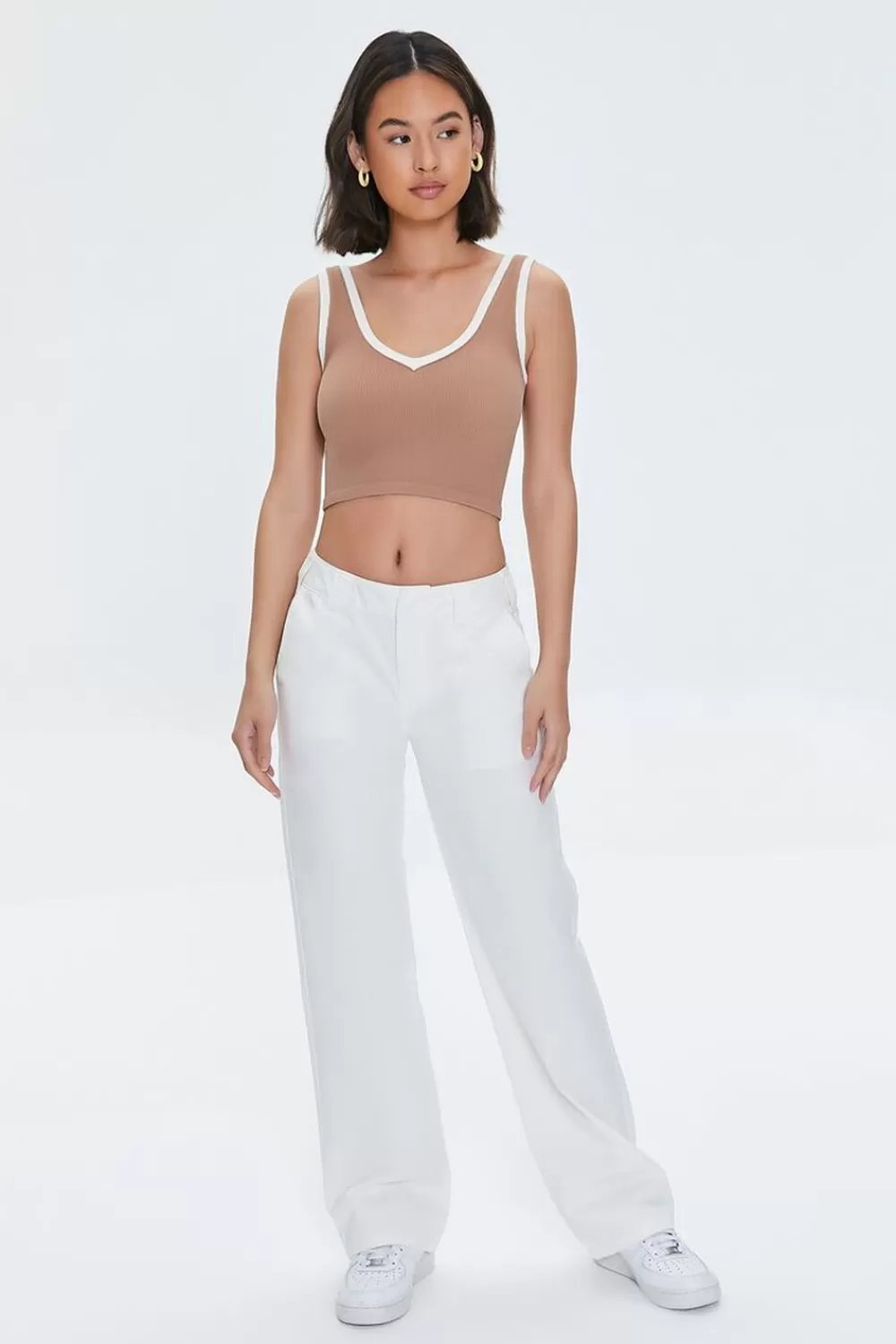 Bottoms>Forever 21 Straight-Leg Twill Pants Cream