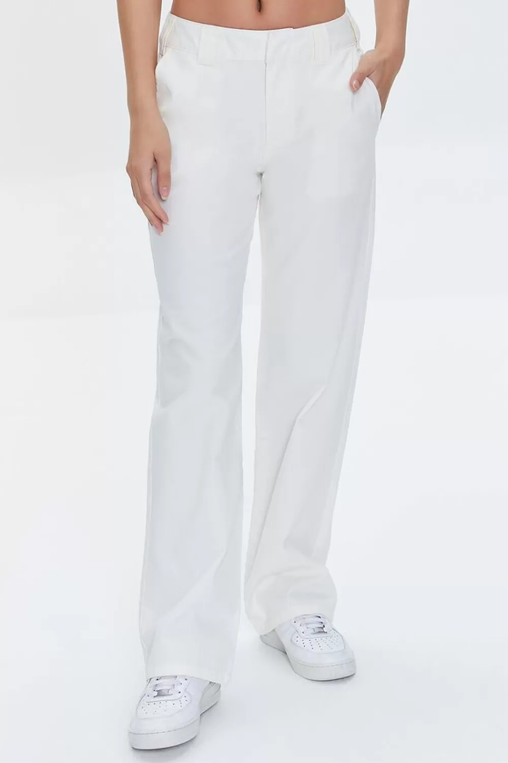 Bottoms>Forever 21 Straight-Leg Twill Pants Cream