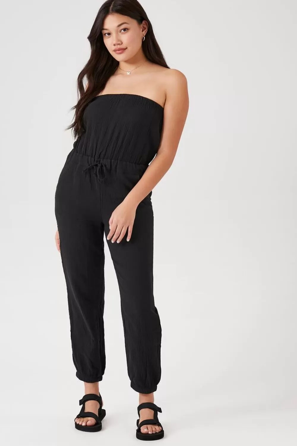 Rompers + Jumpsuits>Forever 21 Strapless Drawstring Jumpsuit Black
