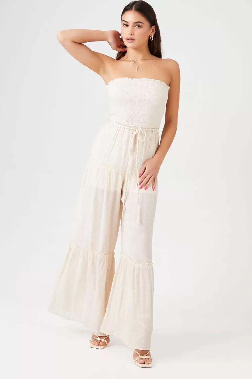 Rompers + Jumpsuits>Forever 21 Strapless Wide-Leg Jumpsuit Natural