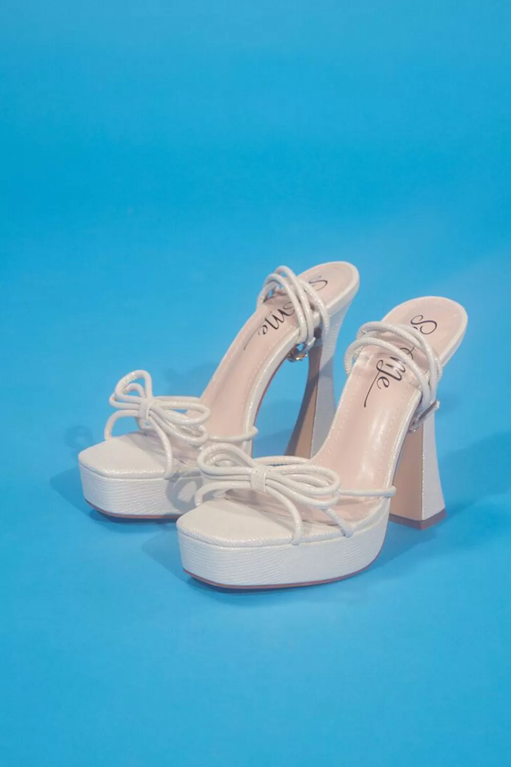 Heels>Forever 21 Strappy Bow Platform Heels Cream