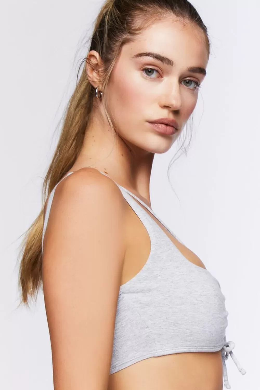 Activewear>Forever 21 Strappy Ruched Sports Bra Heather Grey